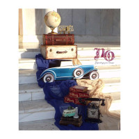 Στολισμός βάπτισης με θέμα ταξίδια-vintage αυτοκίνητα