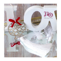 Μπομπονιέρα γούρι ρόδι με φούντα