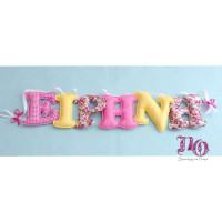 Υφασμάτινη γιρλάντα με όνομα σε κίτρινο,ροζ και φλοράλ