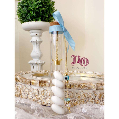 Μπομπονιέρα βάπτισης κορώνα σε σωλήνα