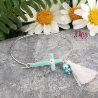 Μαρτυρικό βάπτισης μεταλλικό βραχιόλι με σταυρό από σμάλτο