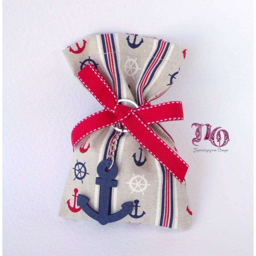 Μπομπονιέρα βάπτισης πουγκί τυπωμένο με μπρελόκ άγκυρα