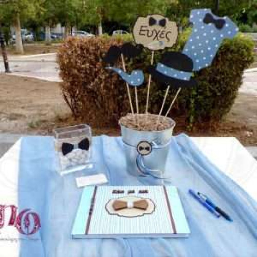 Στολισμός βάπτισης με θέμα το μουστάκι και το παπιγιόν