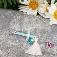 Μαρτυρικό βάπτισης μεταλλικό βραχιόλι με σταυρό από σμάλτο