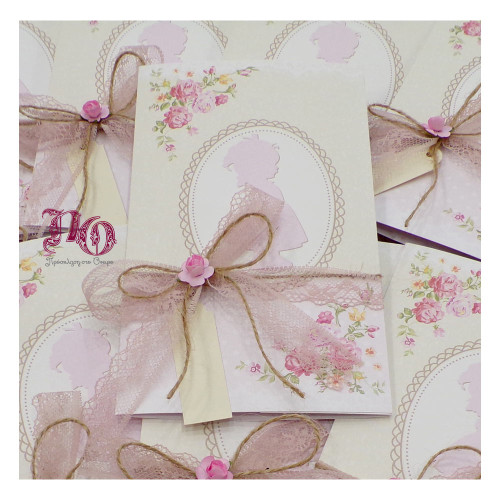 Προσκλητήριο βάπτισης κοριτσάκι-λουλούδια τρίπτυχο